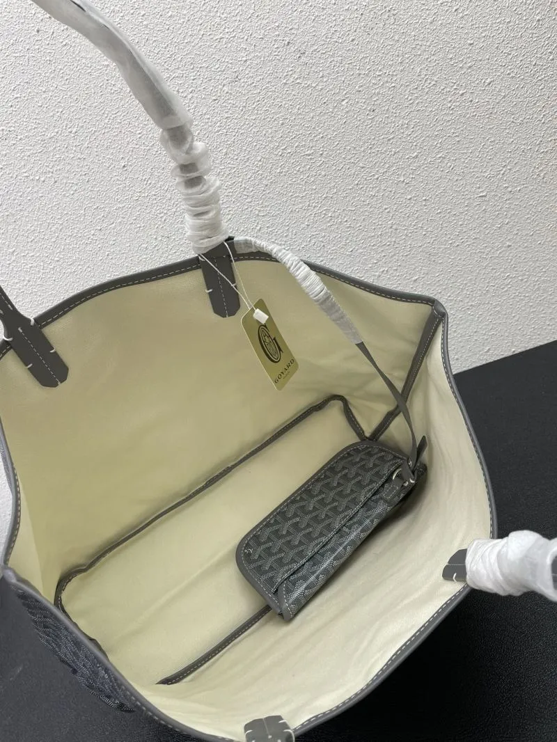 Goyard Gray Tote Bag 563 with Pouch Medium and Large - Image 9