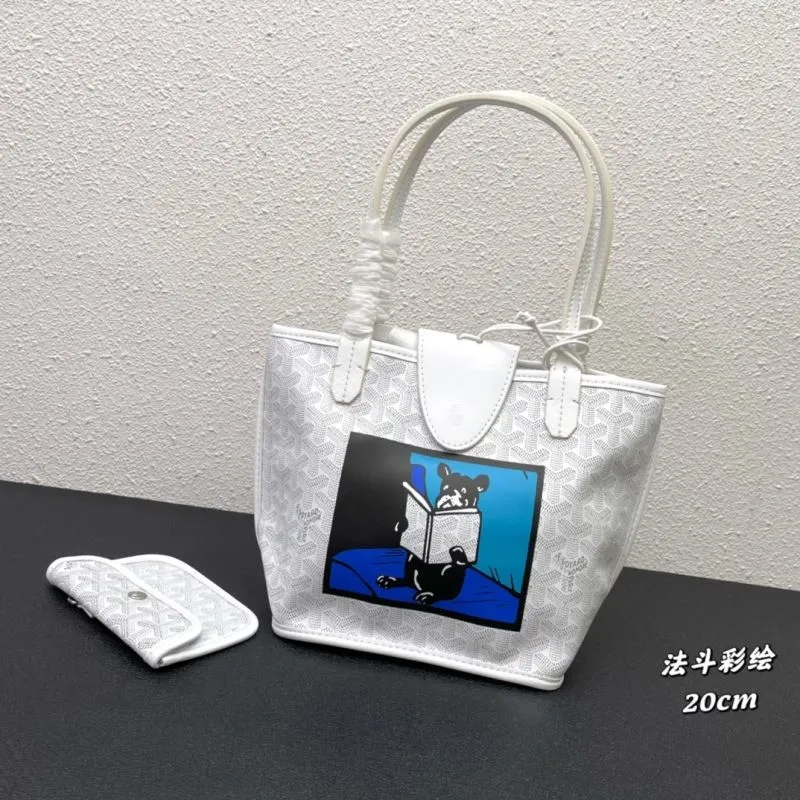 Goyard White Tote Bag with French Bulldog Print 20cm