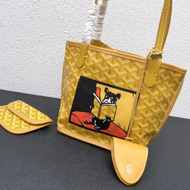 Goyard Yellow French Bulldog Print Tote Bag 20cm - Image 5