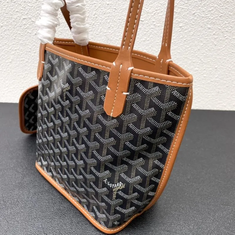 Goyard Small Tote Bag with Pouch Black Brown - Image 4