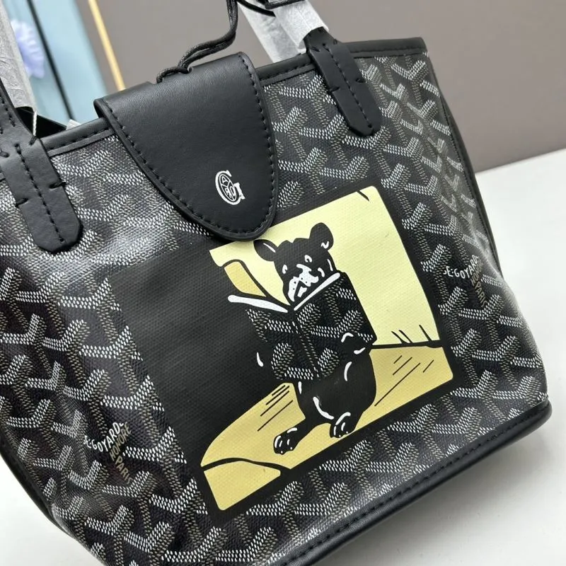 Goyard Black French Bulldog Tote Bag with Pouch - Image 4