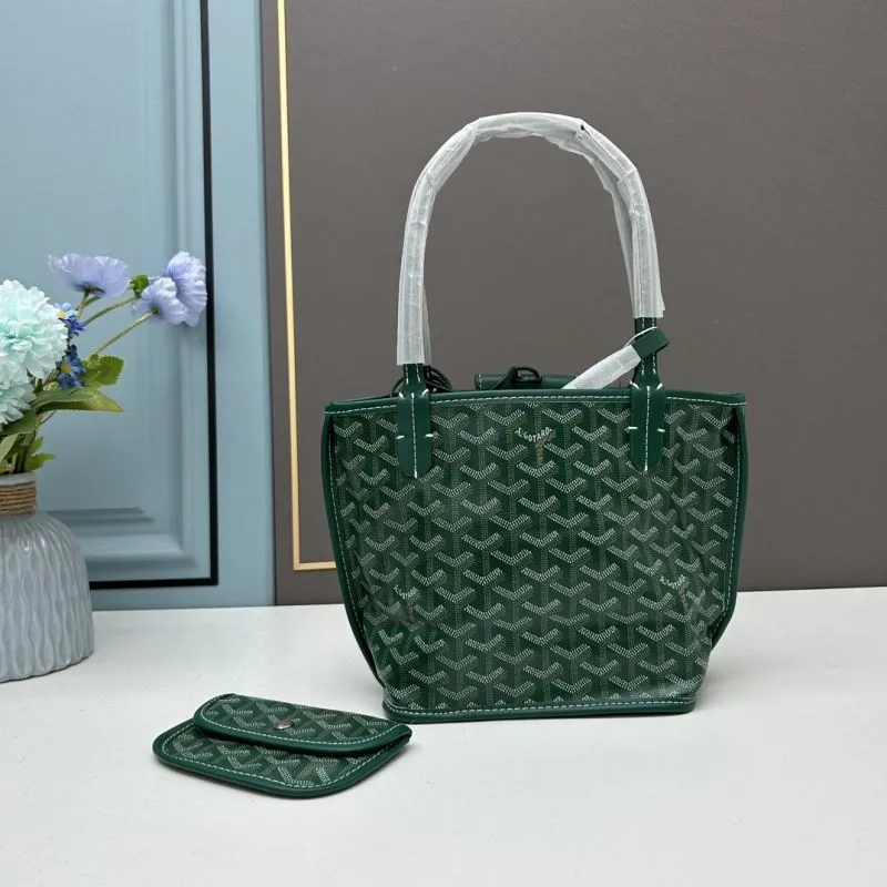 Goyard Green French Bulldog Tote Bag with Pouch - Image 3