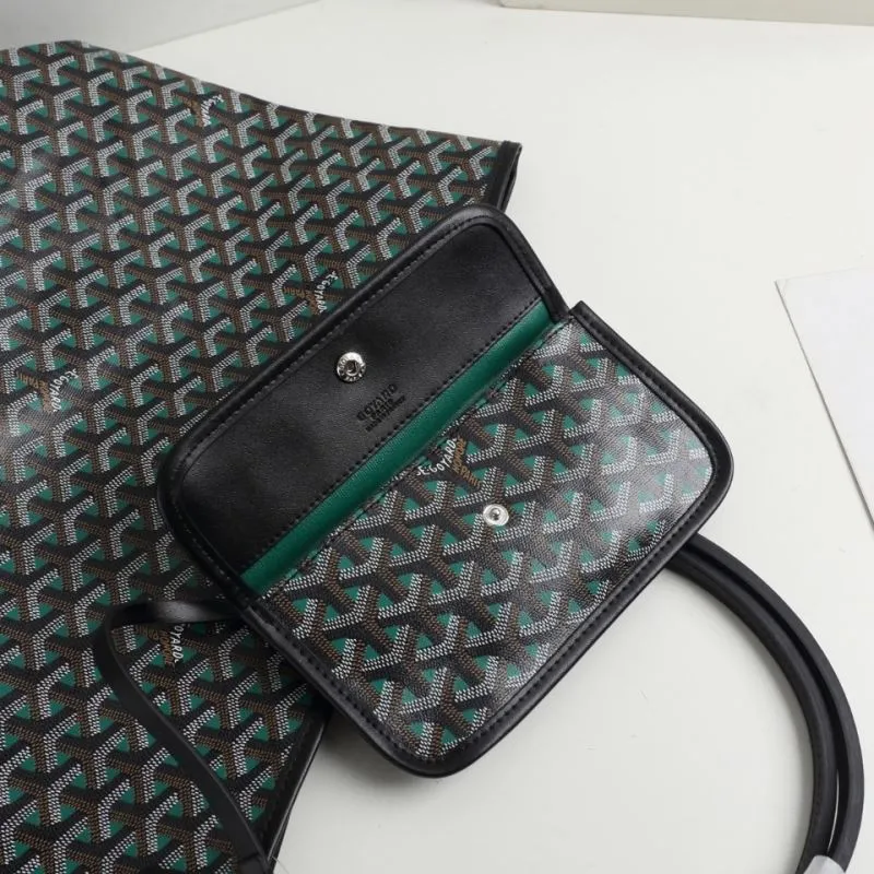 Goyard 620 Green Black Tote Bag with Pouch - Image 5