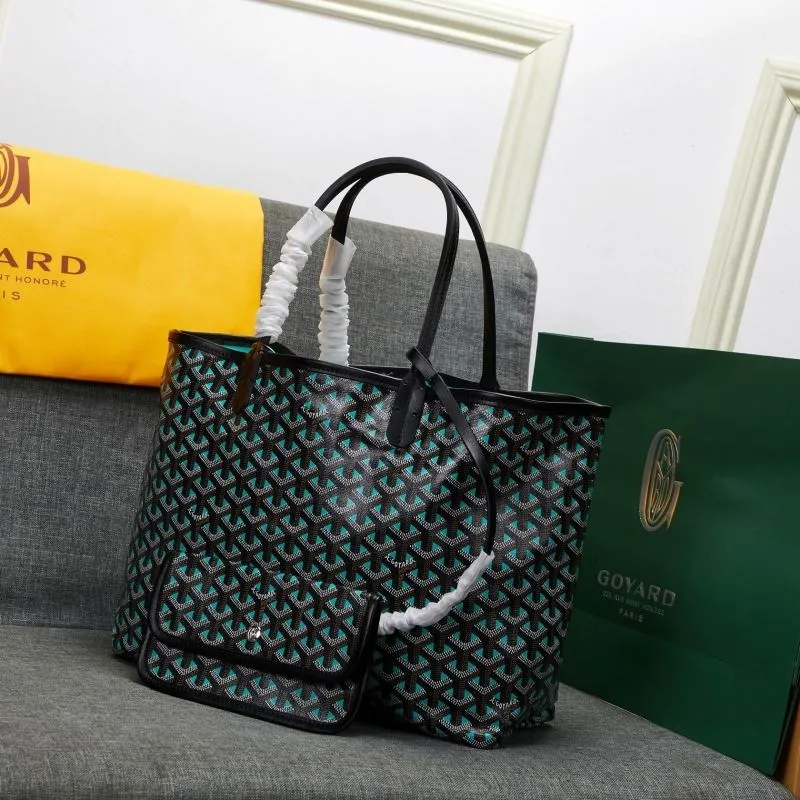 Goyard Black Teal Tote Bag with Pouch - Image 3