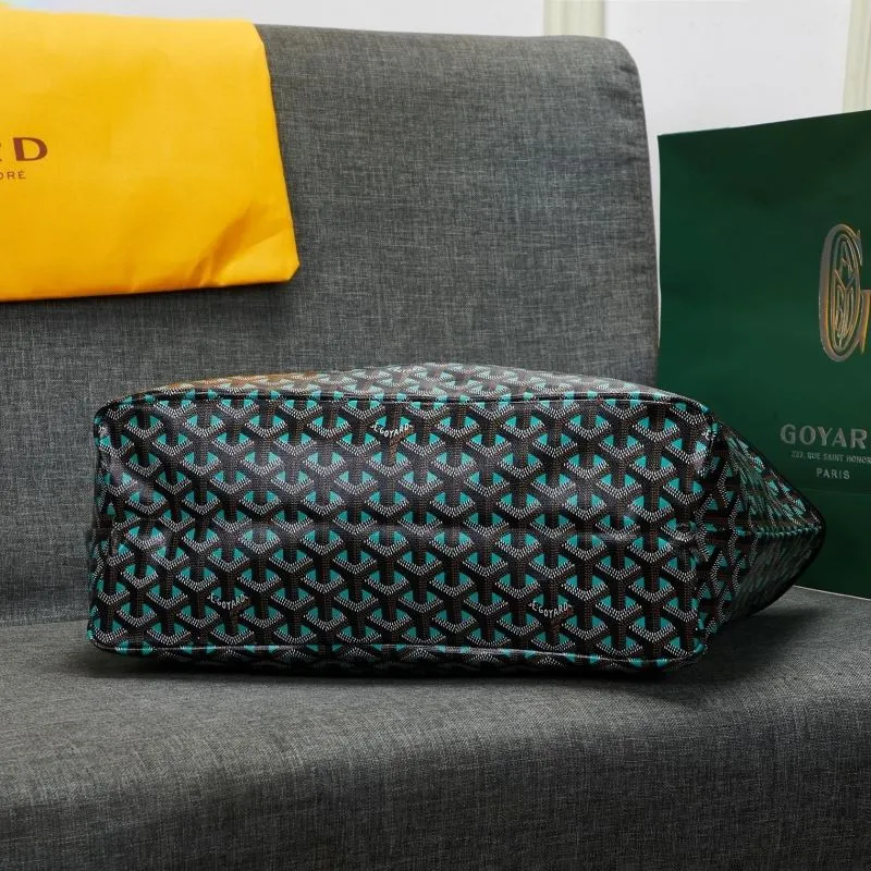 Goyard Black Teal Tote Bag with Pouch - Image 5