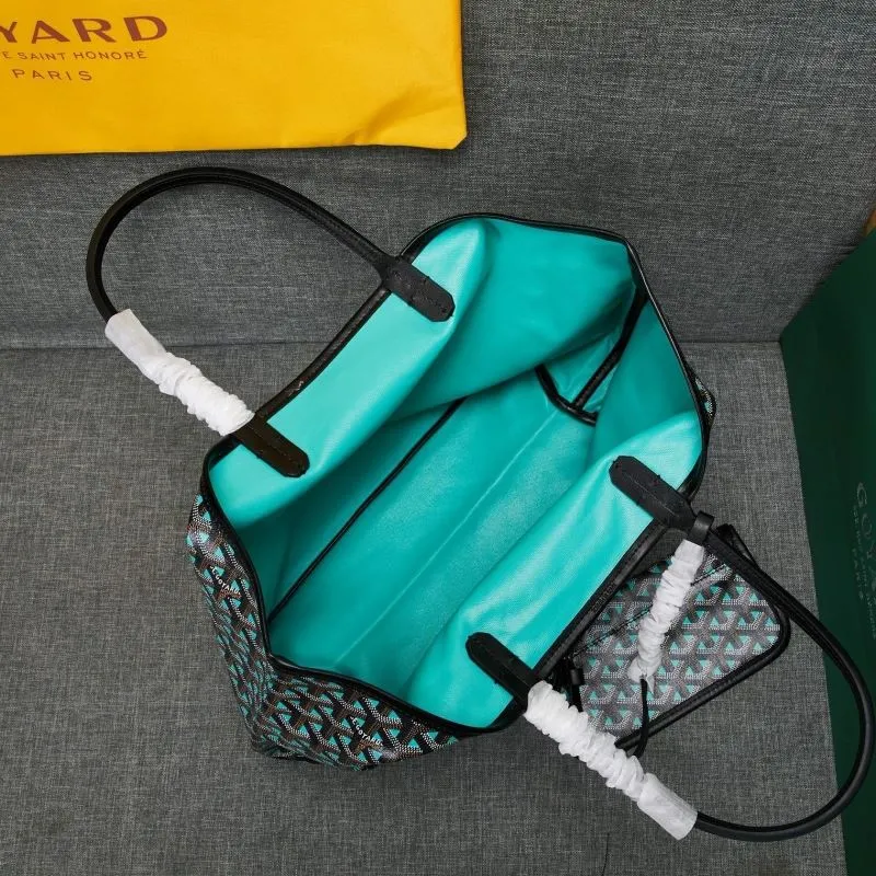 Goyard Black Teal Tote Bag with Pouch - Image 9
