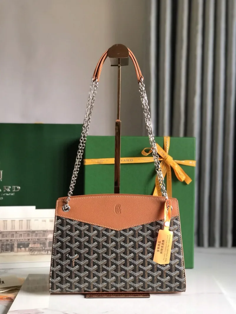 Goyard Black Tan Top Handle Chain Handbag