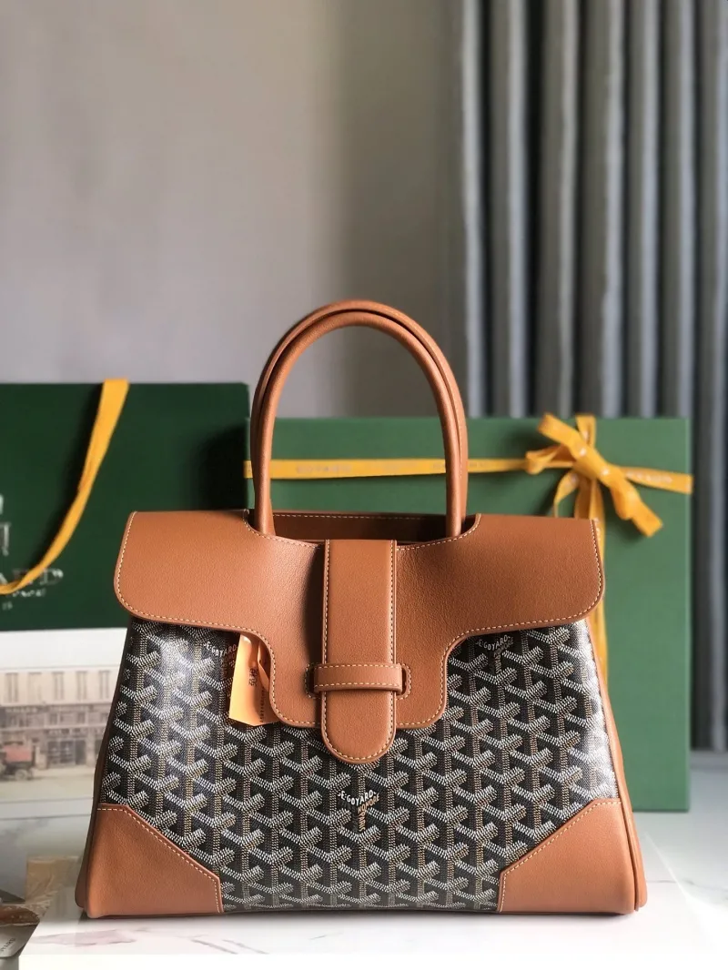 Goyard Tan Black Top Handle Tote Bag 339