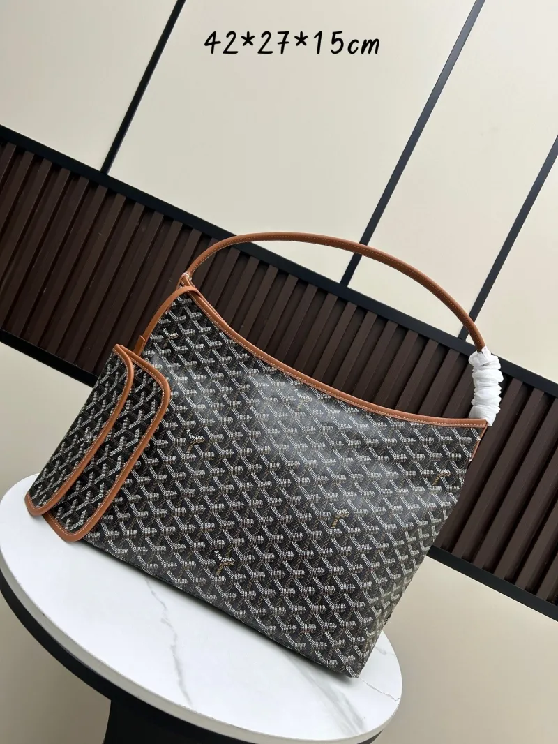Goyard Black Tan Top Handle Hobo Bag 42x27x15cm