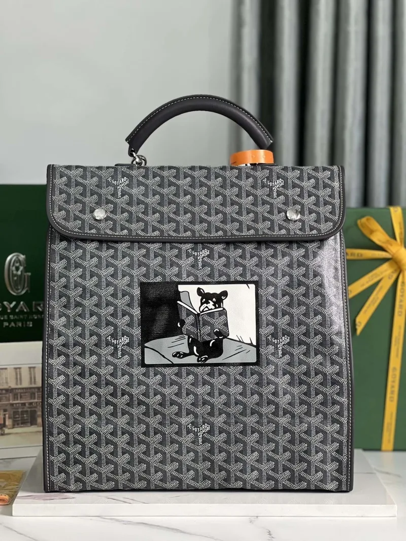 Goyard Gray Monogram Leather Backpack