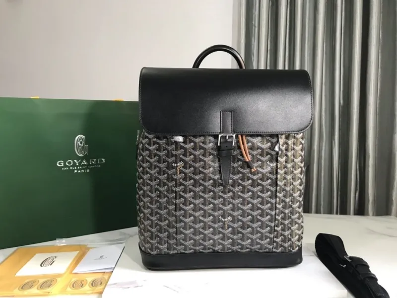 Goyard Black Canvas Leather Backpack
