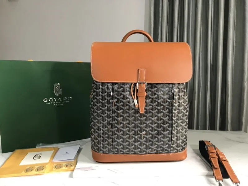 Goyard Black Tan Leather Backpack