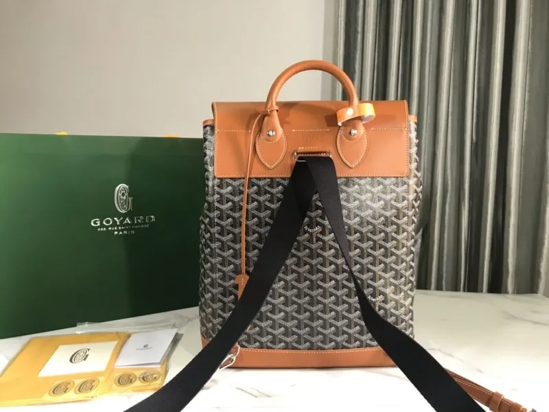 Goyard Black Tan Leather Backpack - Image 4