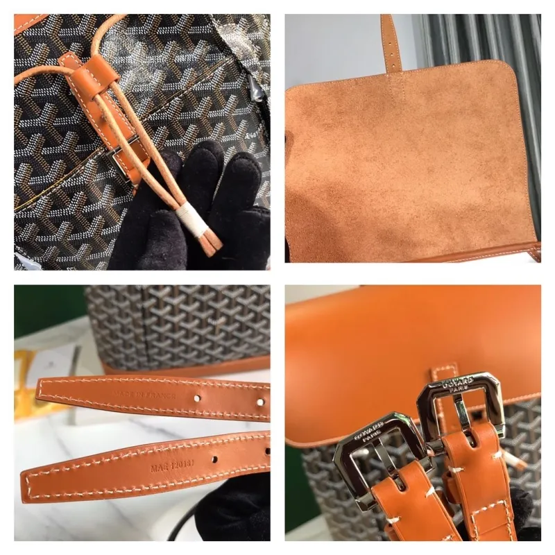 Goyard Black Tan Leather Backpack - Image 9