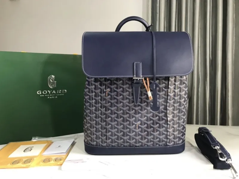 Goyard Navy Blue Canvas Leather Backpack