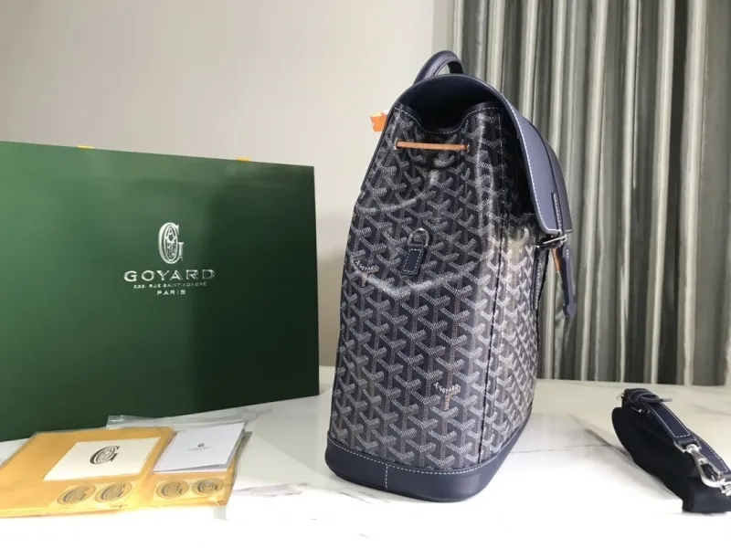 Alternative view of Goyard Navy Blue Canvas Leather Backpack