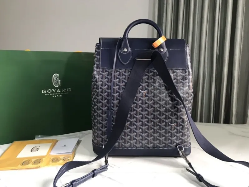 Goyard Navy Blue Canvas Leather Backpack - Image 3