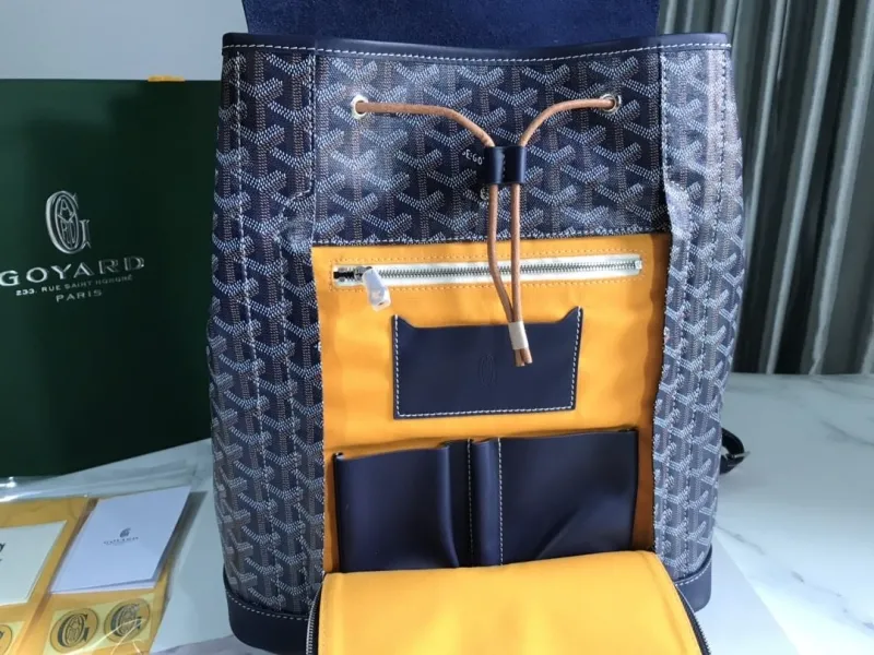 Goyard Navy Blue Canvas Leather Backpack - Image 5