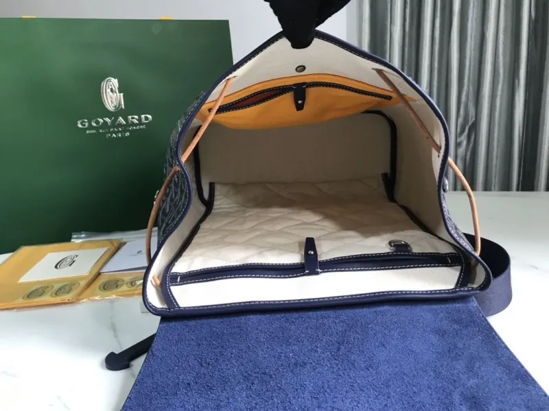 Goyard Navy Blue Canvas Leather Backpack - Image 6