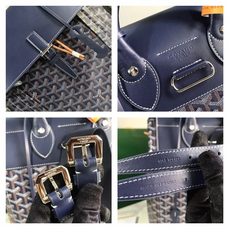 Goyard Navy Blue Canvas Leather Backpack - Image 9