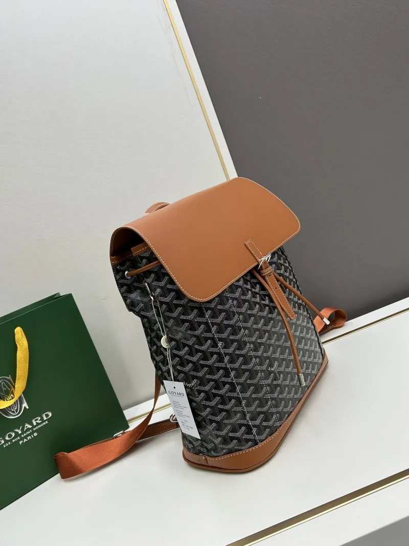 Alternative view of Goyard Black Tan Canvas Leather Backpack