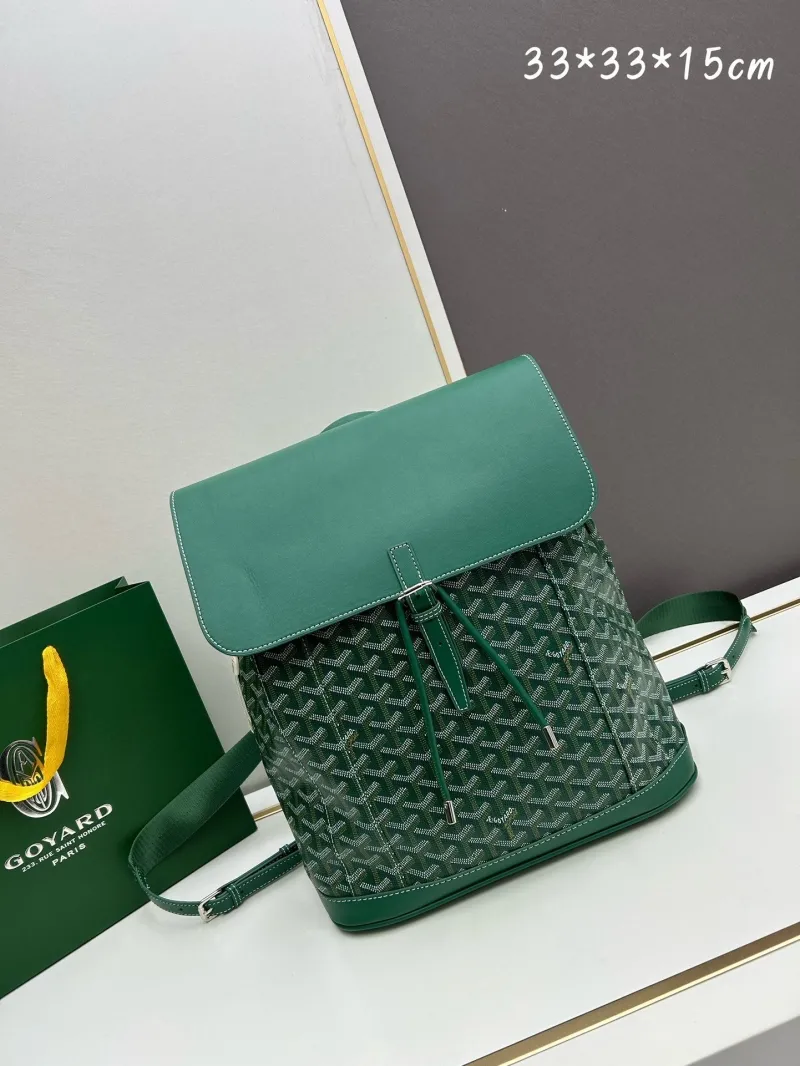 Goyard Green Canvas Leather Backpack