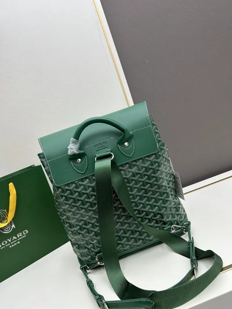 Goyard Green Canvas Leather Backpack - Image 3