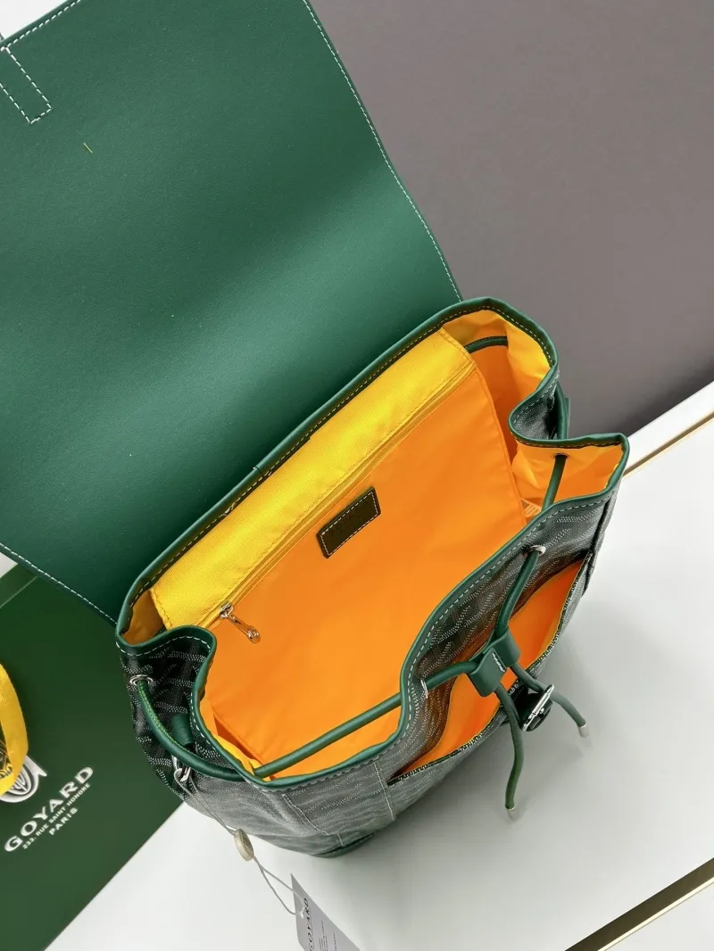 Goyard Green Canvas Leather Backpack - Image 8