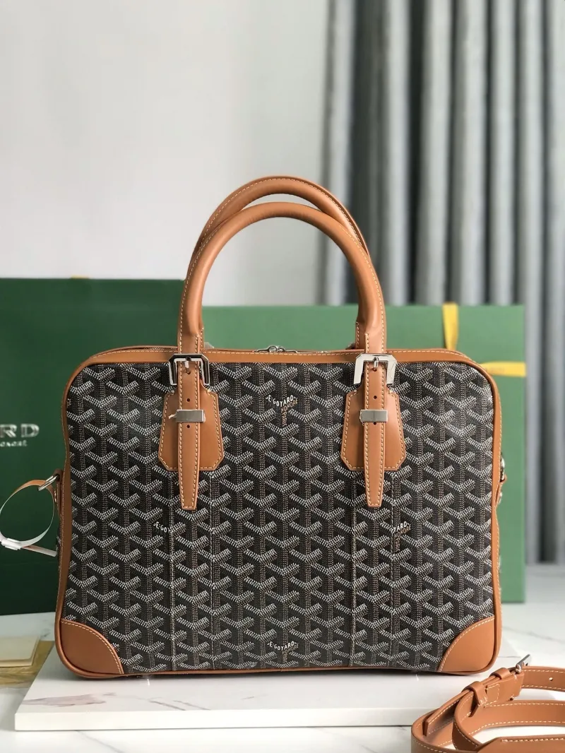 Goyard Mens Black Tan Leather Briefcase - Image 3