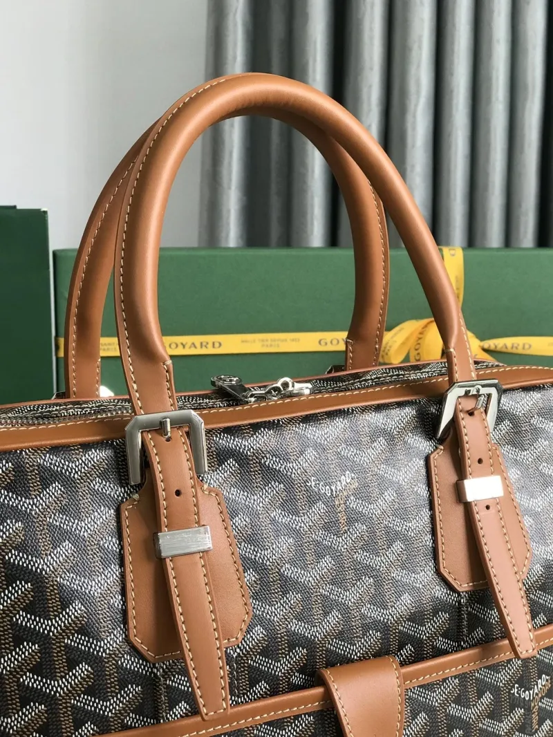 Goyard Mens Black Tan Leather Briefcase - Image 4