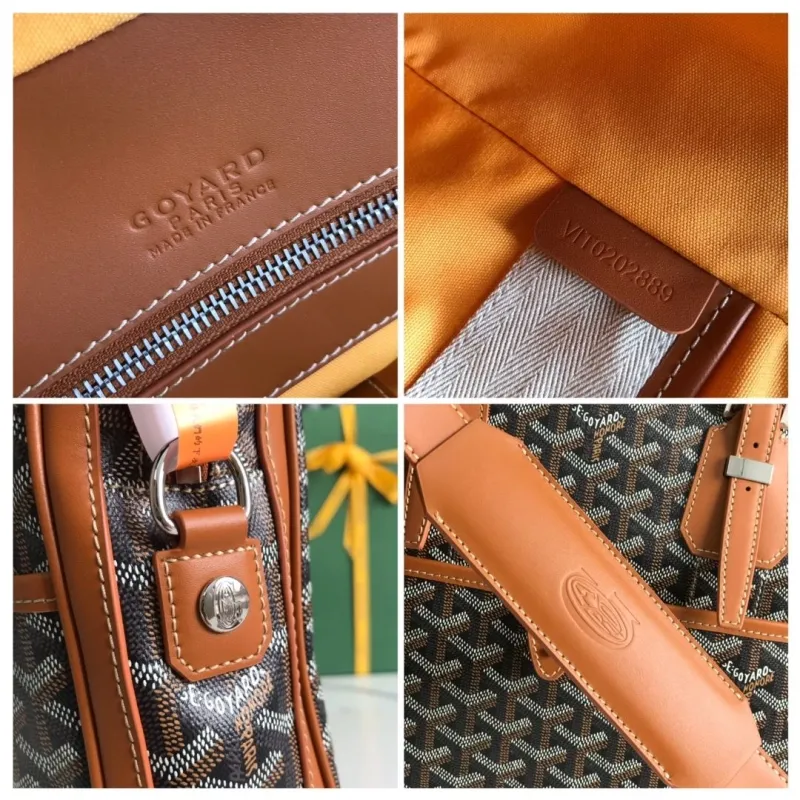 Goyard Mens Black Tan Leather Briefcase - Image 5