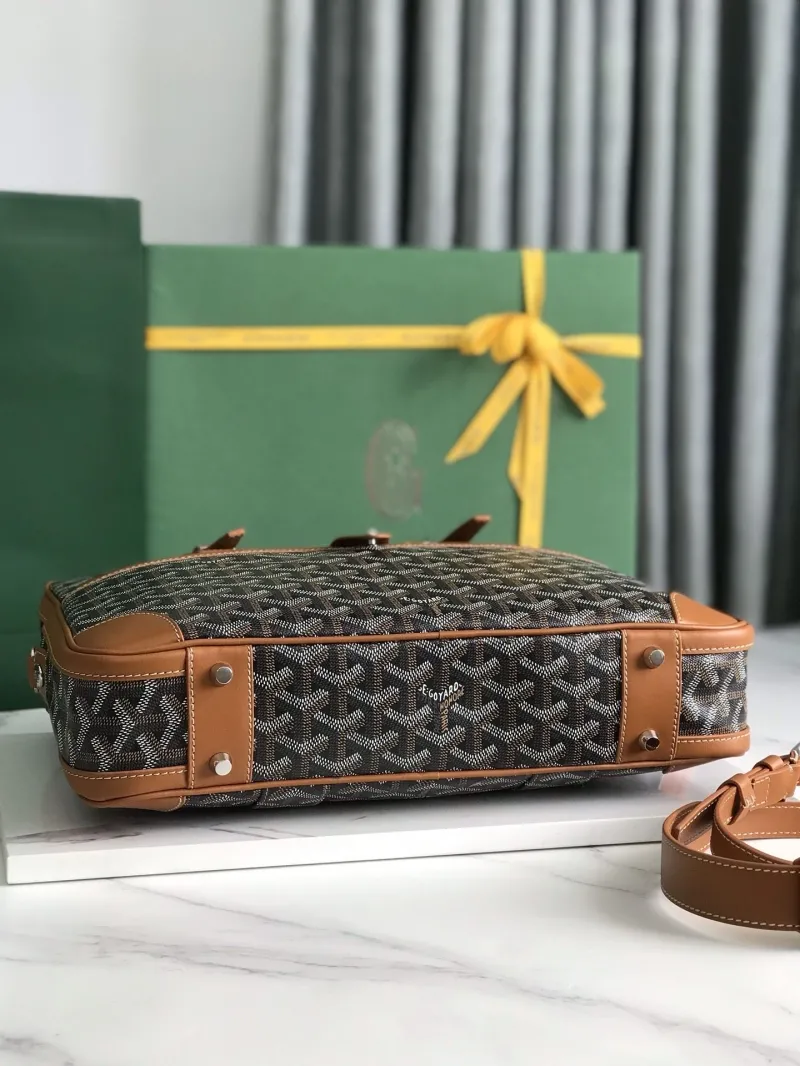 Goyard Mens Black Tan Leather Briefcase - Image 7