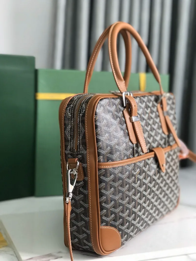 Goyard Mens Black Tan Leather Briefcase - Image 8