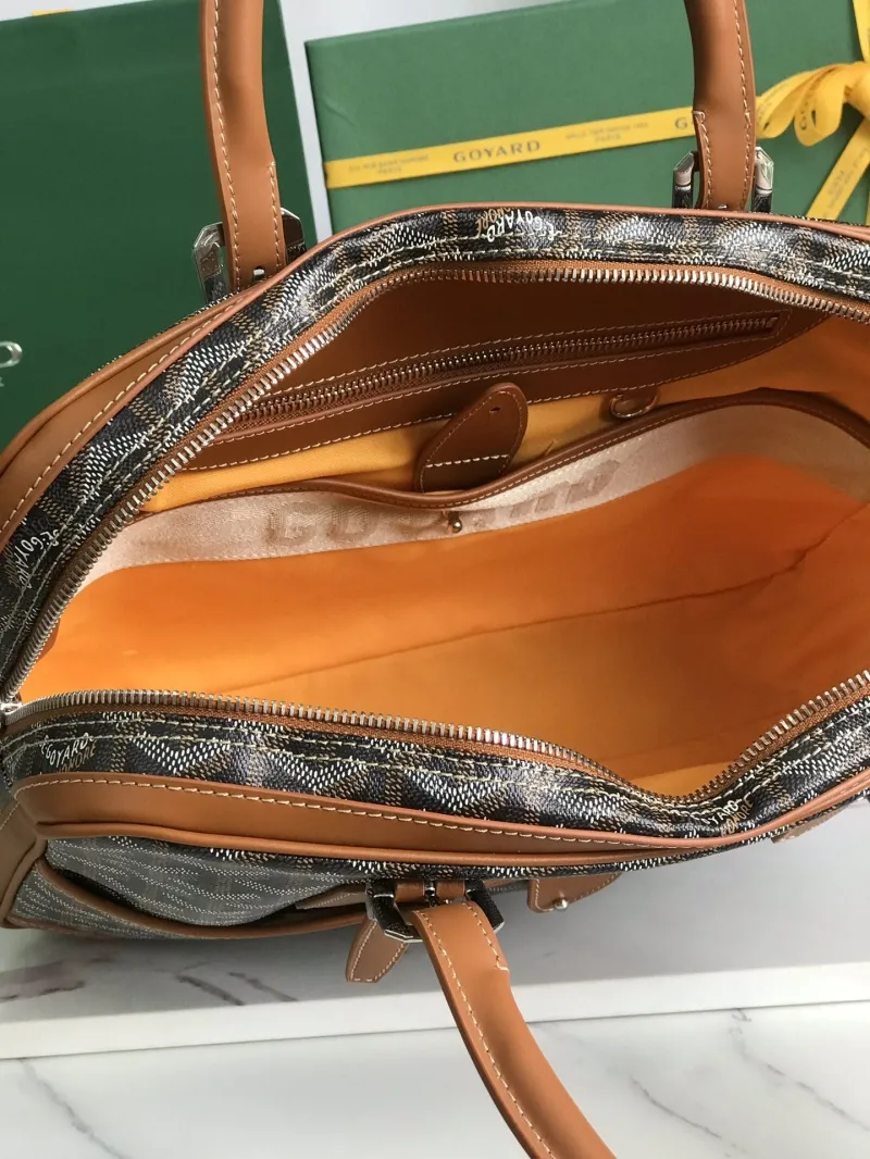 Goyard Mens Black Tan Leather Briefcase - Image 9