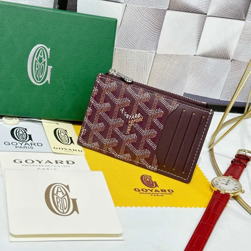 Goyard Burgundy Zip Card Holder Wallet 724