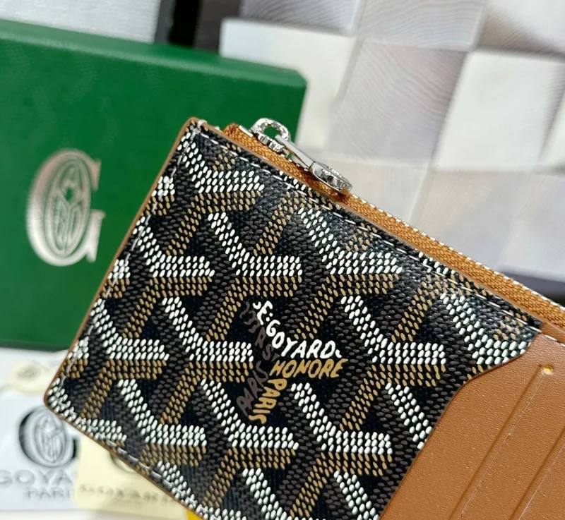 Goyard Black Brown Zip Card Holder Wallet 729 - Image 6