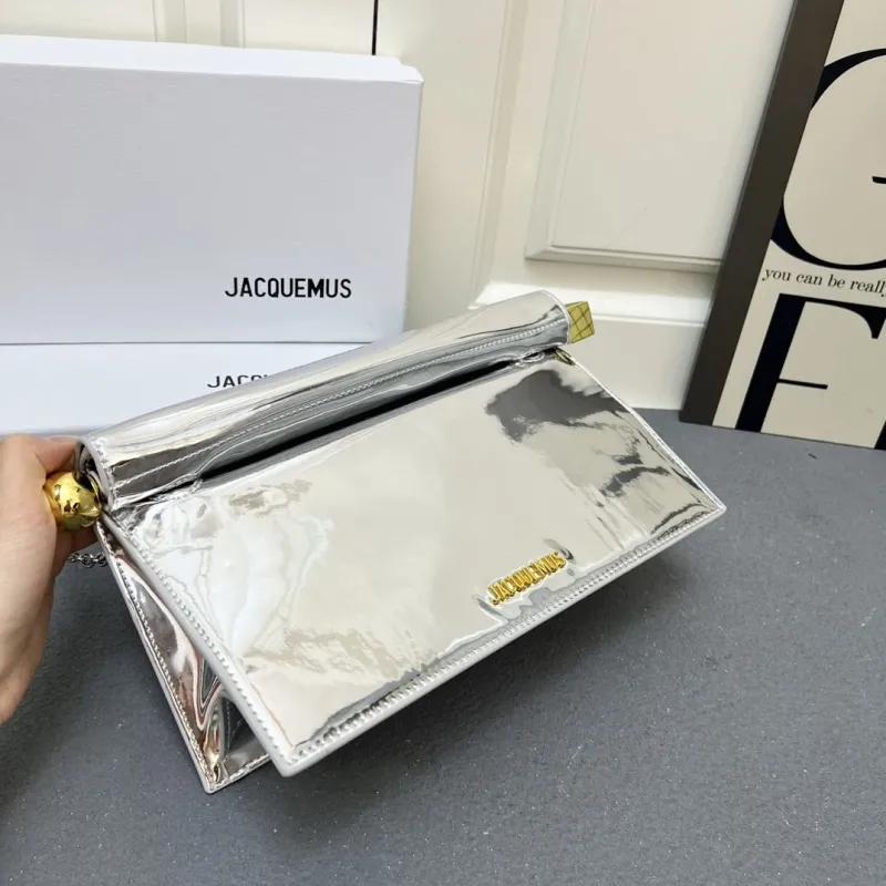 JACQUEMUS Silver Metallic Satchel Bag - Image 8