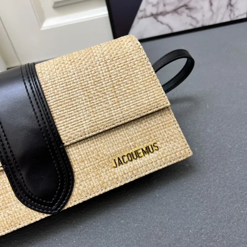 Jacquemus Beige Black Straw Satchel Bag - Image 5
