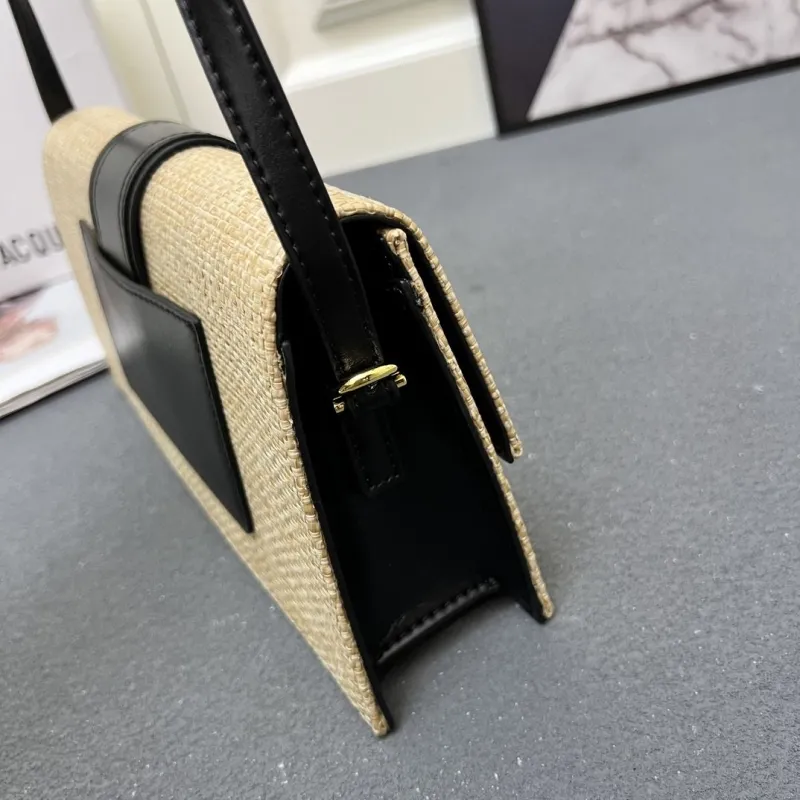 Jacquemus Beige Black Straw Satchel Bag - Image 6