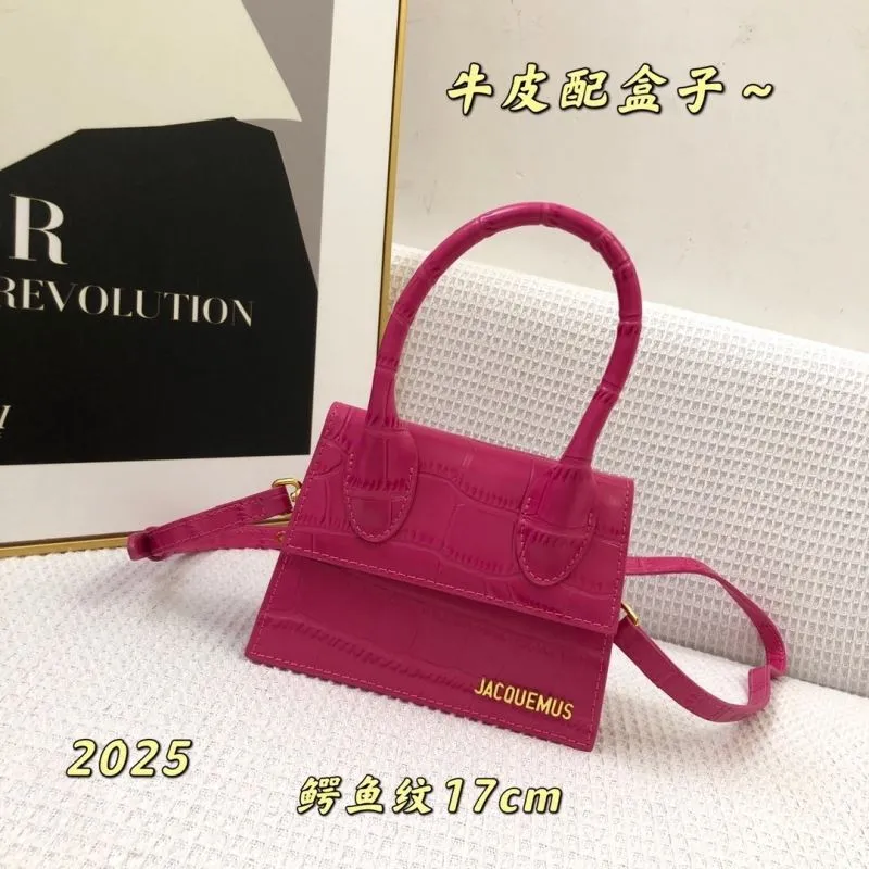 Jacquemus Fuchsia Crocodile Embossed Leather Satchel Bag