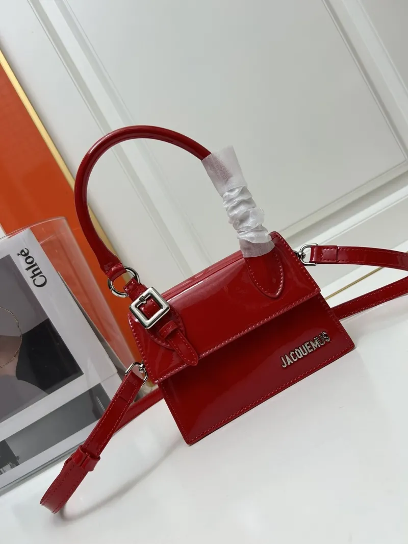 Jacquemus Red Patent Leather Top Handle Crossbody Bag