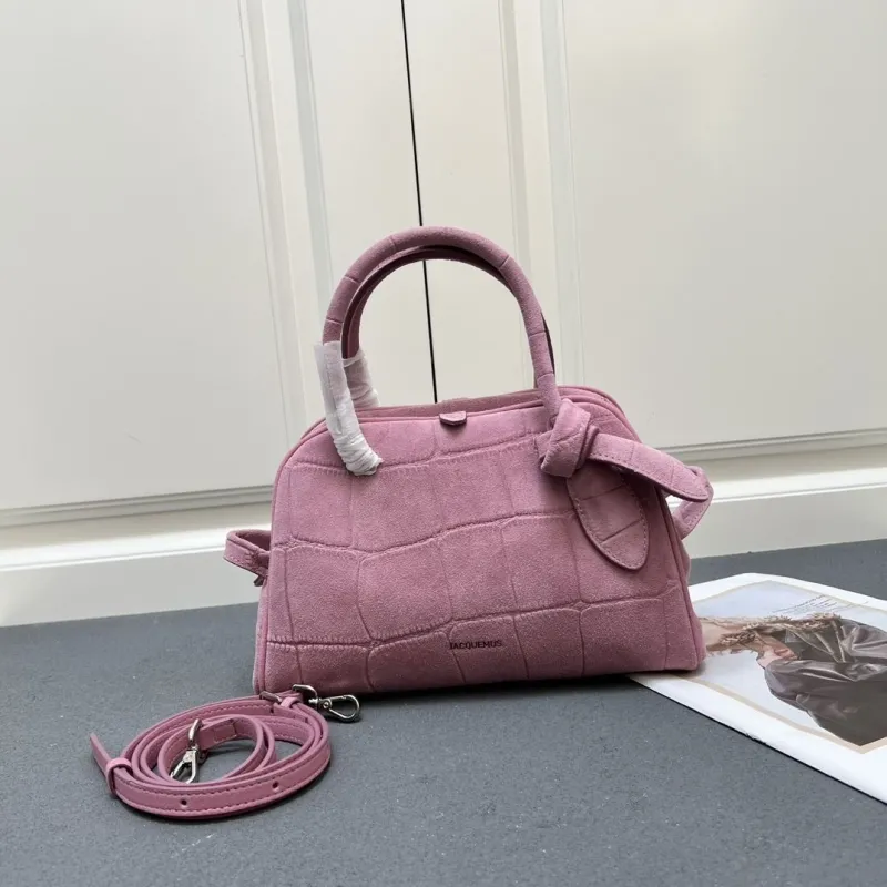 Jacquemus Pink Suede Top Handle Crossbody Bag