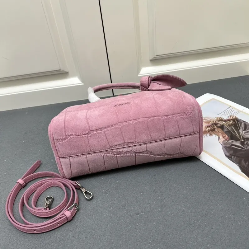 Jacquemus Pink Suede Top Handle Crossbody Bag - Image 7