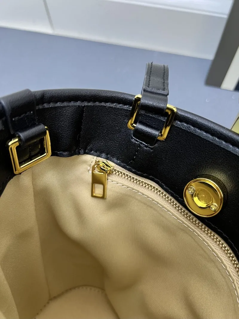 Jacquemus Beige Black Canvas Bucket Bag with Strap - Image 8