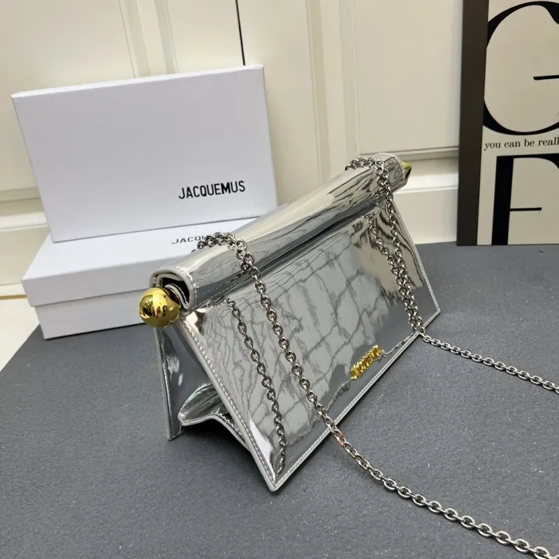 Jacquemus Silver Metallic Chain Clutch Bag - Image 13