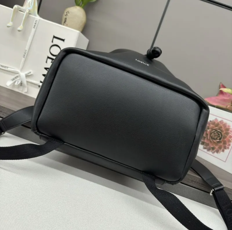 LOEWE Black Leather Drawstring Backpack - Image 4