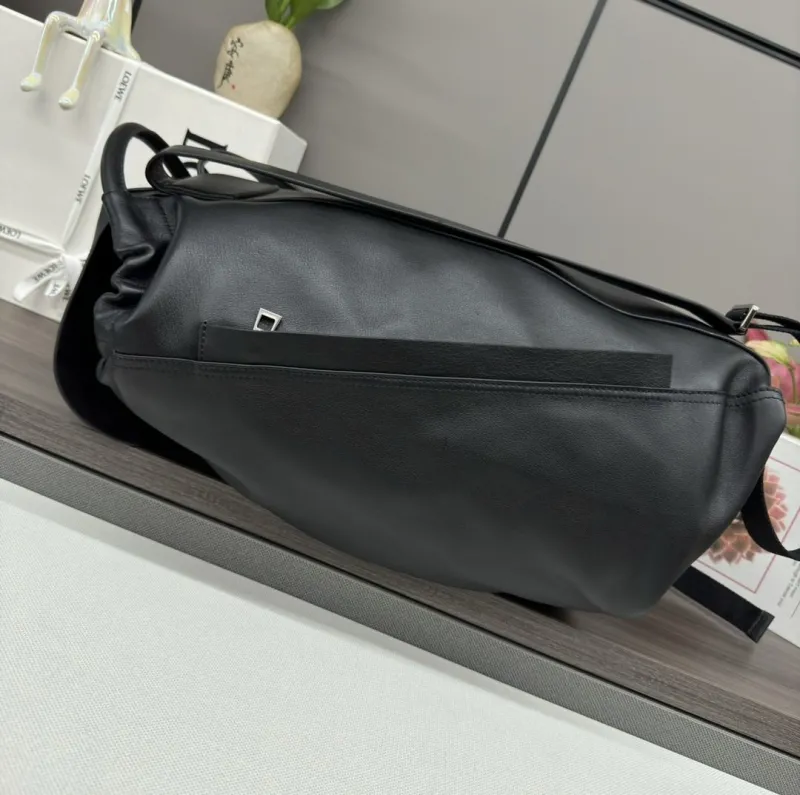 LOEWE Black Leather Drawstring Backpack - Image 5