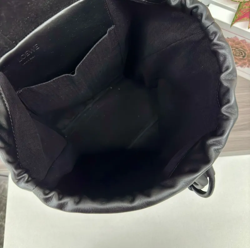 LOEWE Black Leather Drawstring Backpack - Image 8