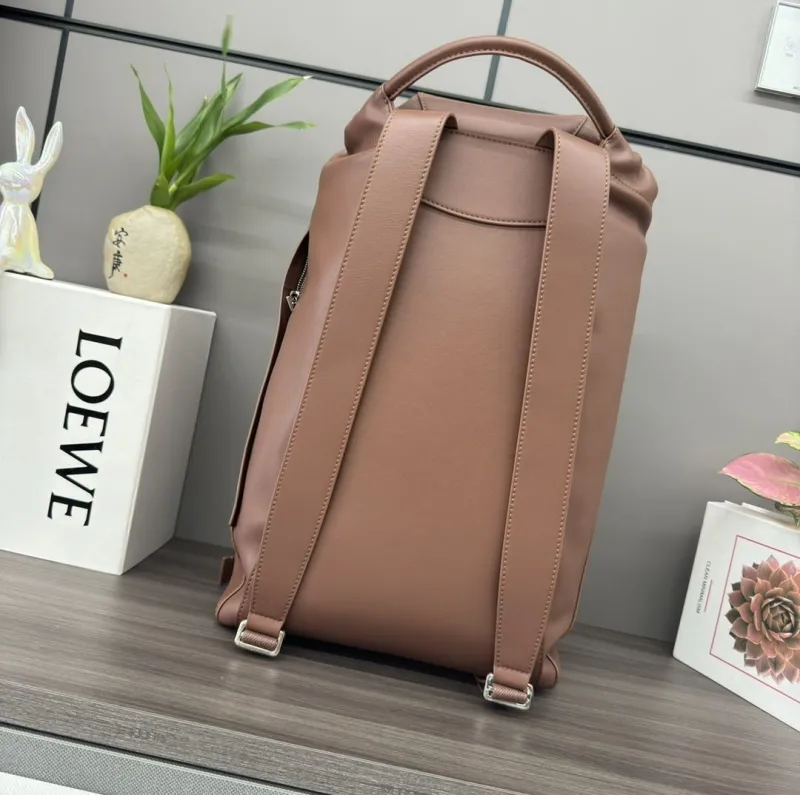 LOEWE Brown Leather Drawstring Backpack - Image 3