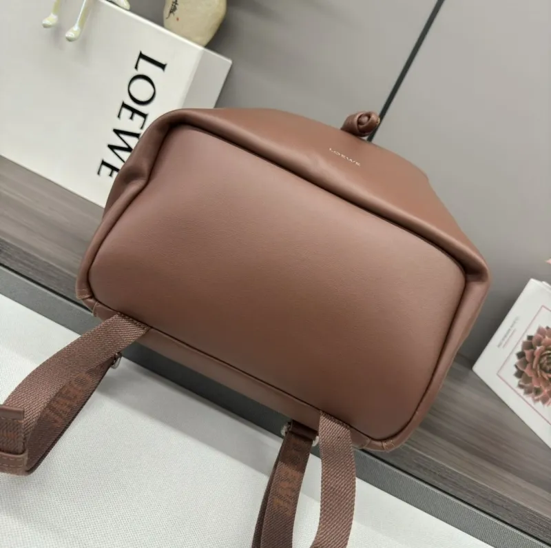 LOEWE Brown Leather Drawstring Backpack - Image 4